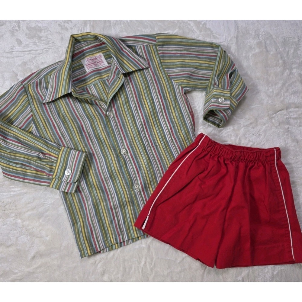 Vintage 70s 80s Boys 2Pc Outfit Grants Shirt Health-Tex Shorts 4T